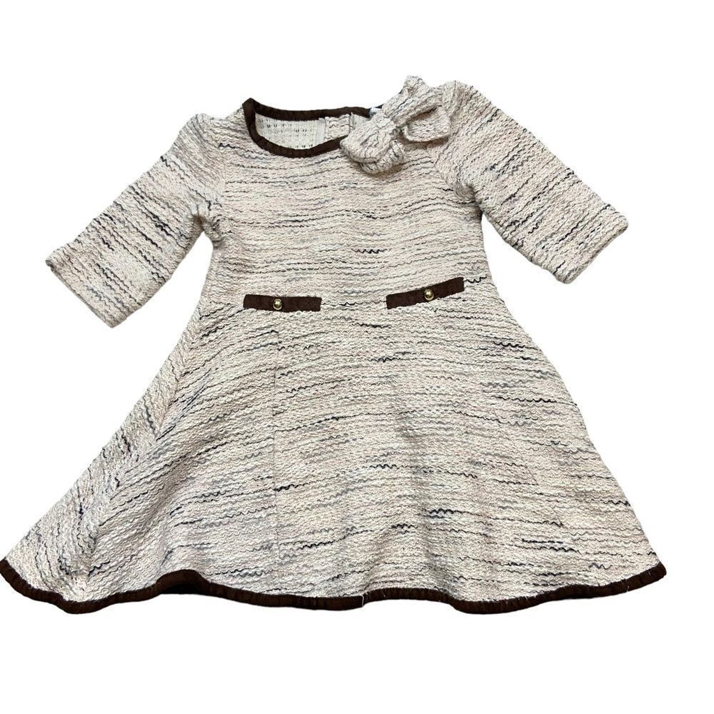 Janie and‎ Jack Sweet Stables Boucle Bow Dress Size 4 Pink and Brown